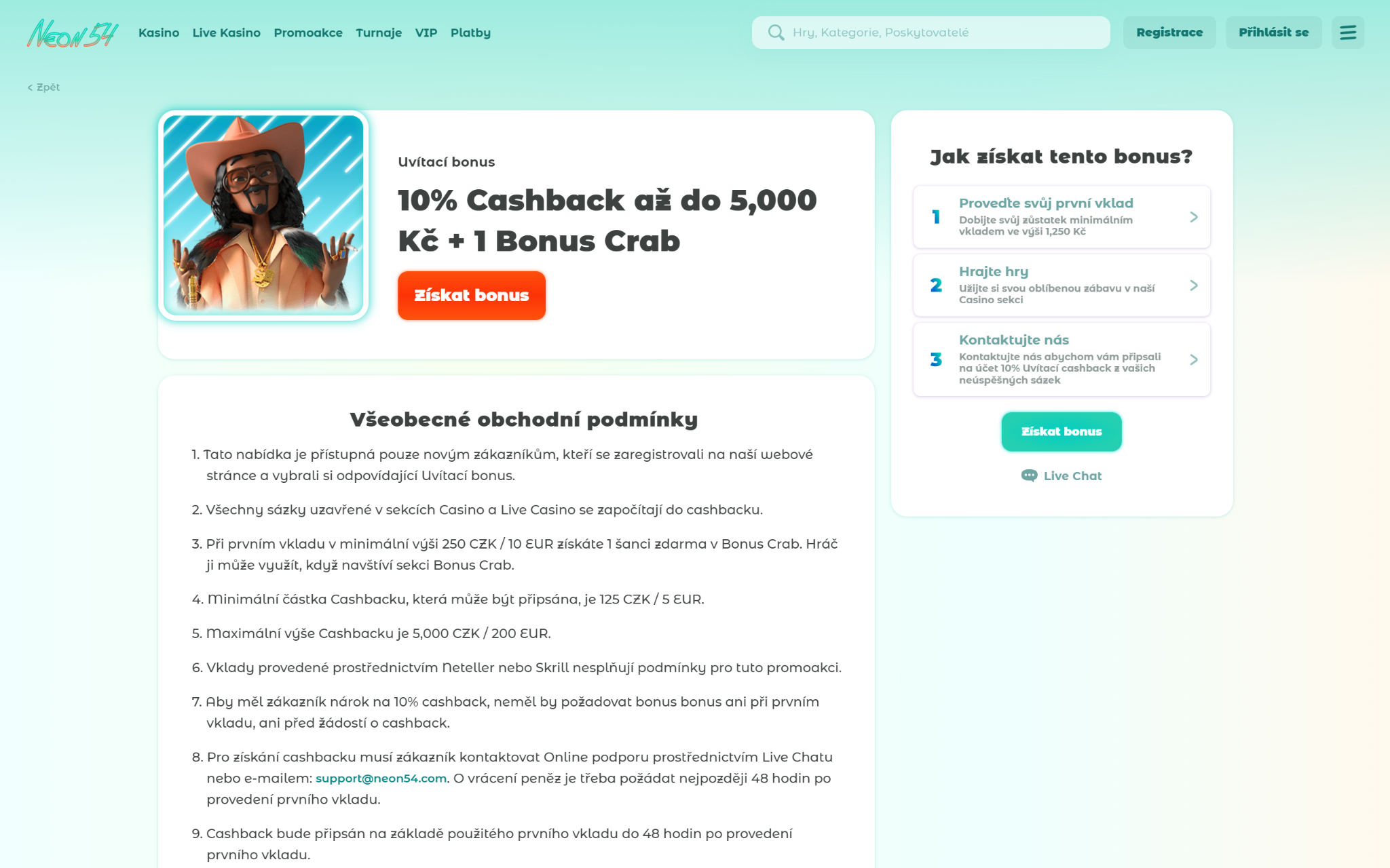 Uvítací bonus 10% Cashback až do 5 000 Kč + 1 Bonus Crab